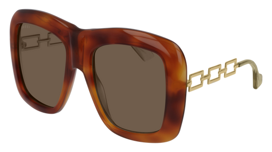 Gucci Sunglass Unisex Havana Gold Brown