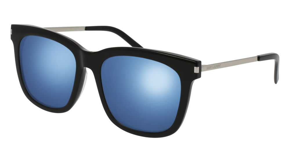 Saint Laurent Sunglass Man Black Silver Blue