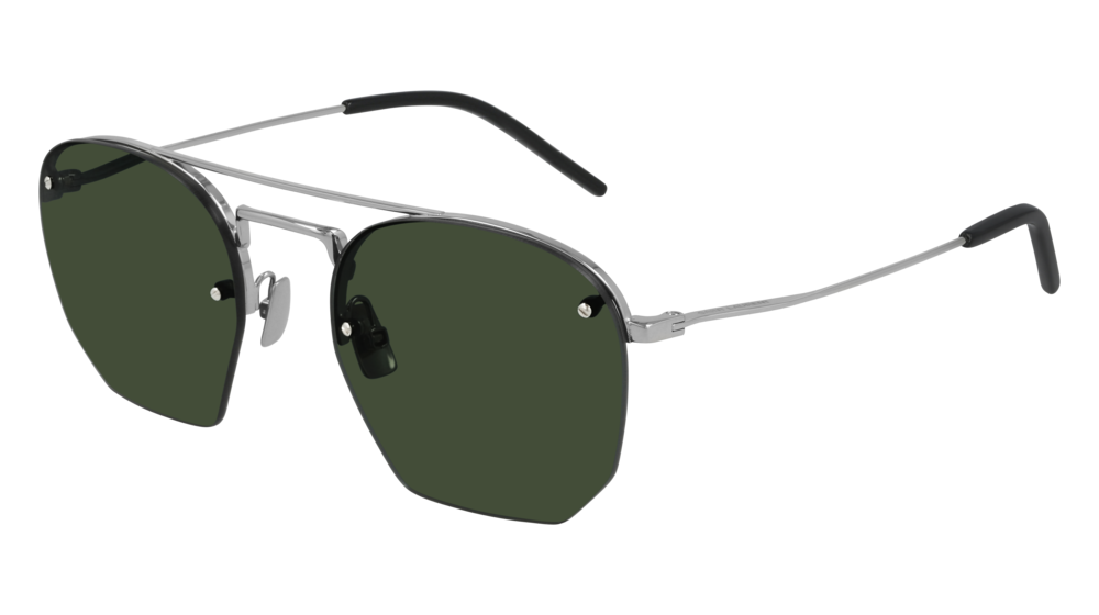 Saint Laurent Sunglass Man Silver Silver Green